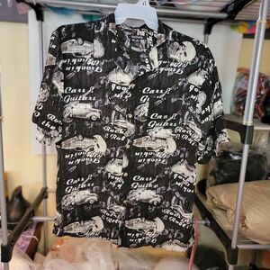 George Full Button SS Cars & Guitars Rock & Roll B&W - Size Large (42/44)